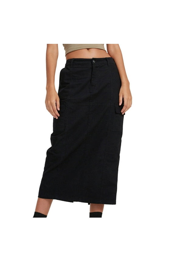 Women's Long Cargo Skirt Solid Color High Waist Straight Streetwear Loose Skirt Work Shirts with Pockets