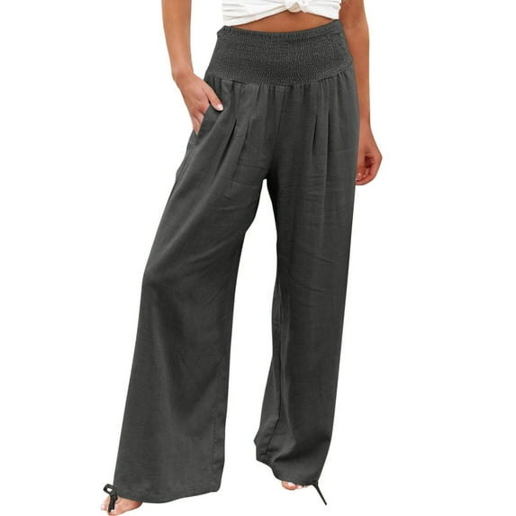 Aofany Women's Loose High Waist Wide Leg Pants Straight Casual Cotton Linen Pants Solid Color with Pockets Trousers