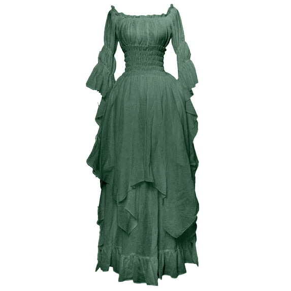 Aofany Women's Medieval Retro Dress Floor Length Flowy Dresses Plus Size Long Sleeve Princess Dress