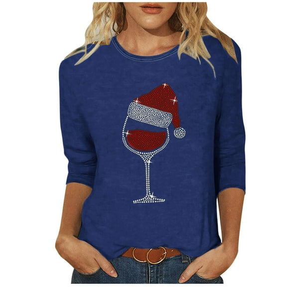 Aofany Women's Merry Christmas Shirts Xmas Graphic Cute 3/4 Sleeve Crewneck Tees Tops, Christmas Gifts