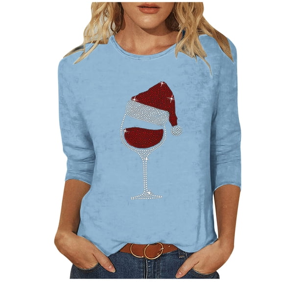 Aofany Women's Merry Christmas Shirts Xmas Graphic Cute 3/4 Sleeve Crewneck Tees Tops, Christmas Gifts