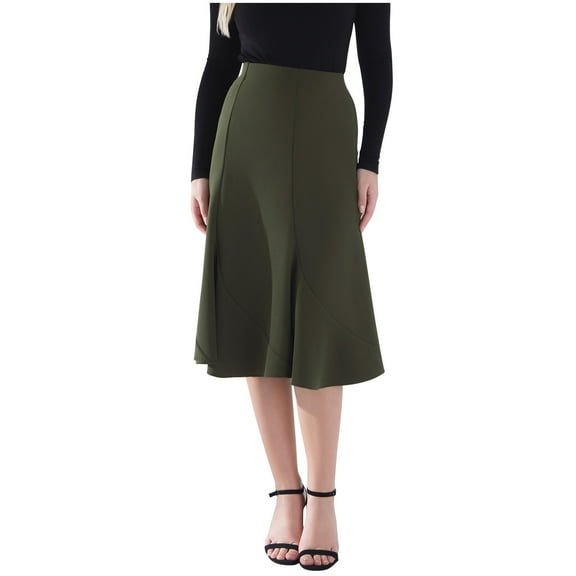 Aofany Women's Midi Pencil Skirts Dressy Skirts Casual Work Office High Waisted Trendy Flowy Hem Skirt