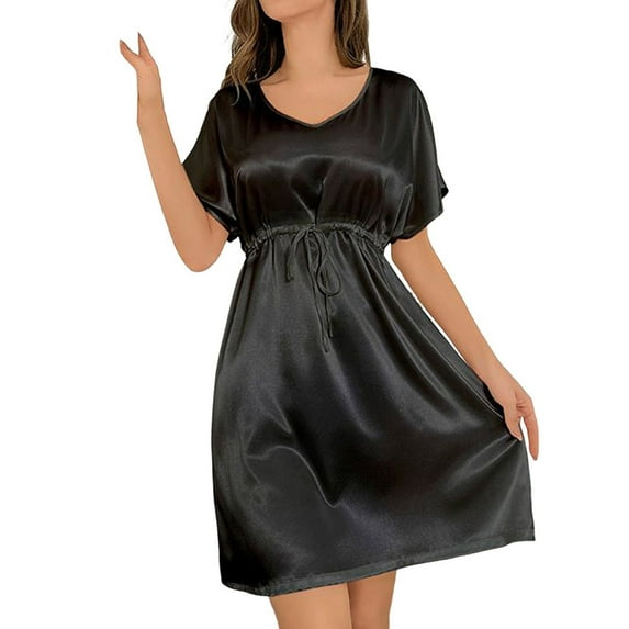 Aofany Women's Nightgowns V Neck Short Sleeves Sleepshirt Silk Satin Short Sleepwear Nightdress Nightwear