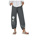 thumbnail image 1 of Aofany Women's Nine Percent Pants Casual Flowers Print Pants Elastic High Waist Wide Leg Trousers With Pockets Gray XXL, 1 of 4