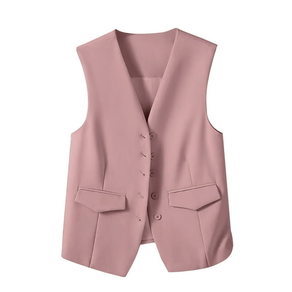 Aofany Women's Office Blazers Vest Solid Color Notched Lapel Sleeveless Button Suit Jacket Casual Loose Coats with Pockets