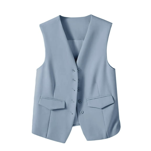 Aofany Women's Office Blazers Vest Solid Color Notched Lapel Sleeveless Button Suit Jacket Casual Loose Coats with Pockets