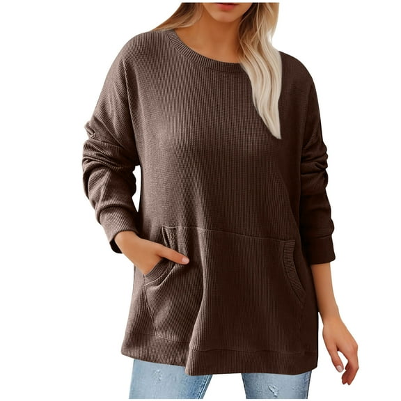 Aofany Women's Oversized Crewneck Long Sleeve Sweatshirts Casual Solid Pullover Sweatshirt Tops with Pockets