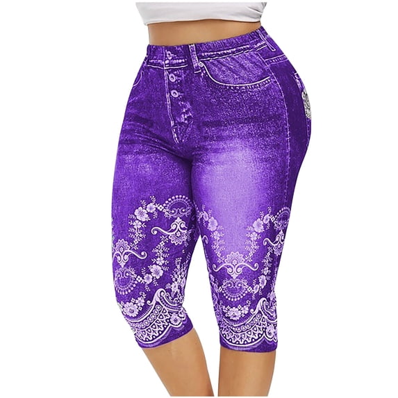 Aofany Women's Oversized Slim Temperament Printed Jeans Leggings Hip Lifting Denim Sports Yoga Pants