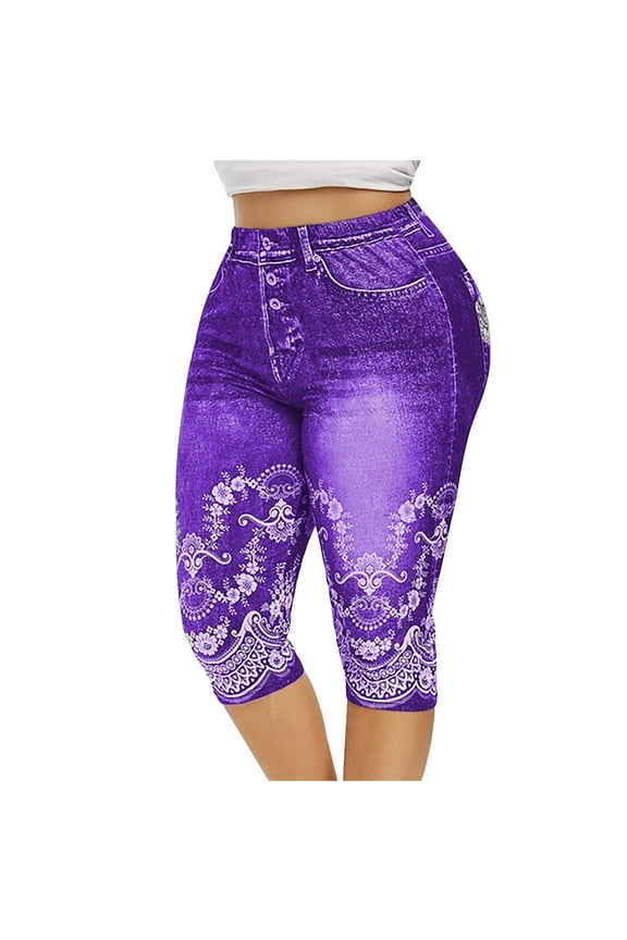 Women's Oversized Slim Temperament Printed Jeans Leggings Hip Lifting Denim Sports Yoga Pants