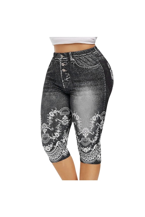 Women's Oversized Slim Temperament Printed Jeans Leggings Hip Lifting Denim Sports Yoga Pants
