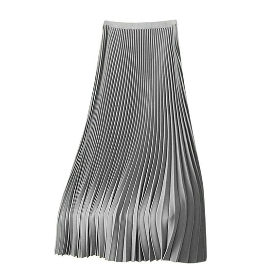 Aofany Women's Plain Satin Pleated Skirt Large Size Versatile Skirt Solid Color Long Skirt