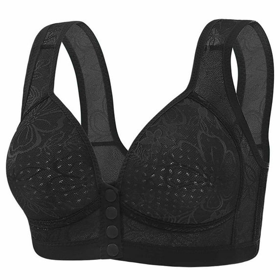 Aofany Women's Plus Size Bras Front Closure Wirefree Jacquard Back Support Posture Bra Solid Color Soft Underwear