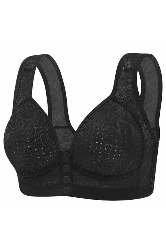 Women's Plus Size Bras Front Closure Wirefree Jacquard Back Support Posture Bra Solid Color Soft Underwear