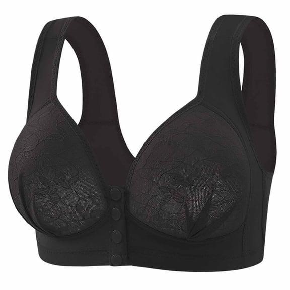 Aofany Women's Plus Size Bras Front Closure Wirefree Jacquard Back Support Posture Bra Solid Color Soft Underwear
