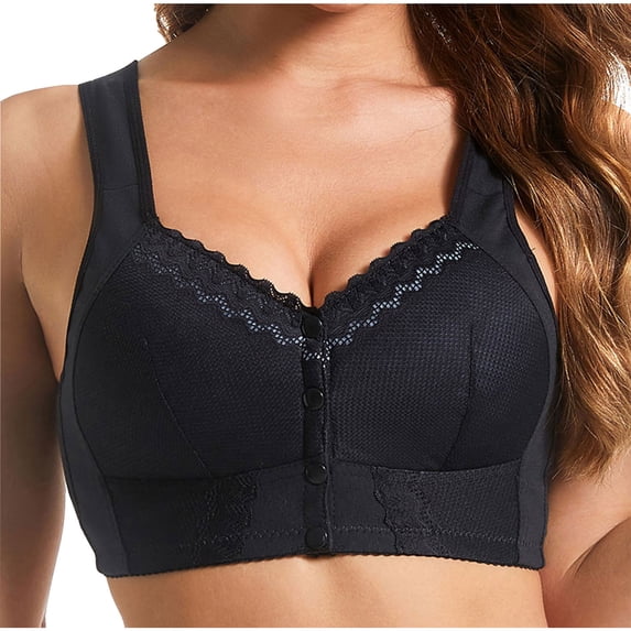 Aofany Women's Plus Size Bras Full Coverage Lace Vest Underwear T Shirt Bra Wire Free Front Button Everyday Bra