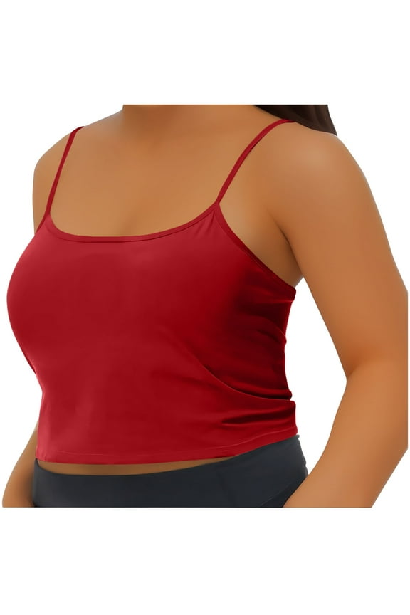 Women's Plus Size Comfy Cami Crop Top with Padded Lounge Bralettes Camisole Tank Tops