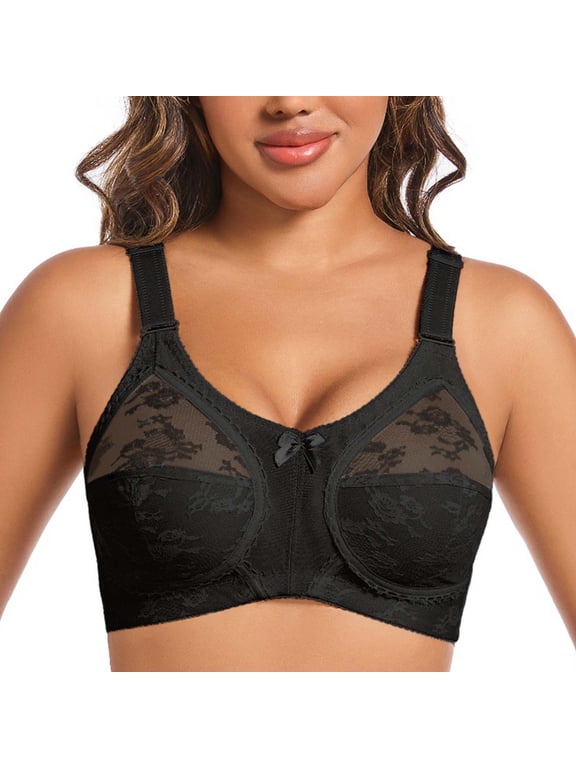 Women's Plus Size Full Coverage Bras Lace Wirefree Push Up Bra Everyday Bras, 44C/D-50C/D
