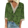 thumbnail image 1 of Aofany Women's Plus Size Pullover Tops V-neck Lace T-shirt 3/4 Sleeves Printed Blouse Fall Sale, 1 of 3