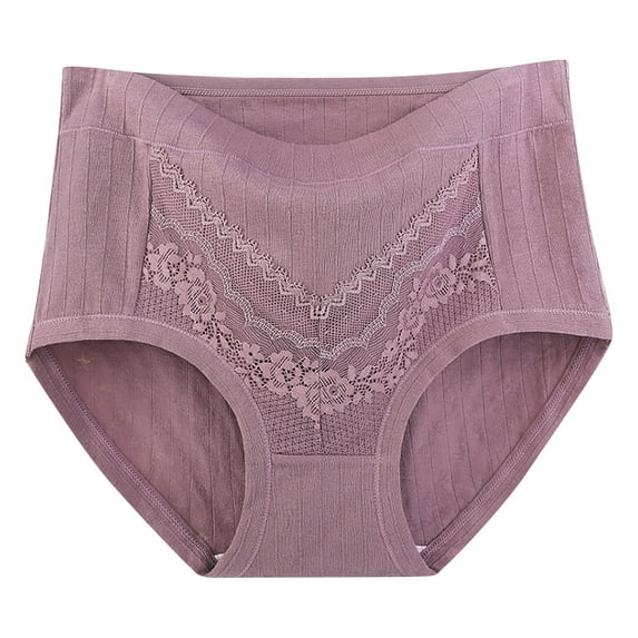 Aofany Women's Plus Size Solid Panties Lace Patchwork High Waist Leak Proof Cotton Crotch Briefs Underwear