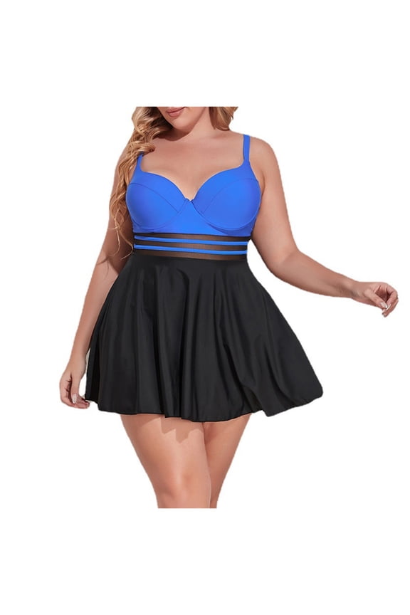 Women's Plus Size Tankini Two Piece Swimsuits Push Up Tummy Control Flowy Bathing Suits Swim Dress for Women