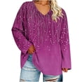 thumbnail image 1 of Aofany Women's Plus Size V Neck T Shirts Fall Long Sleeve Oversized Tees Casual Loose Fit Tunic Tops, 1 of 6