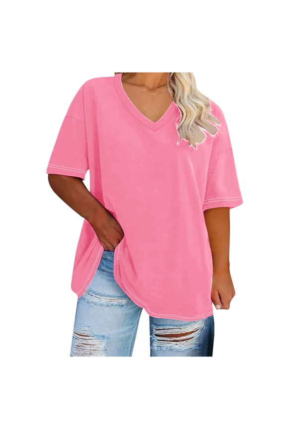 Women's Plus Size V Neck T Shirts Summer Half Sleeve Oversized Tees Casual Loose Fit Tunic Tops