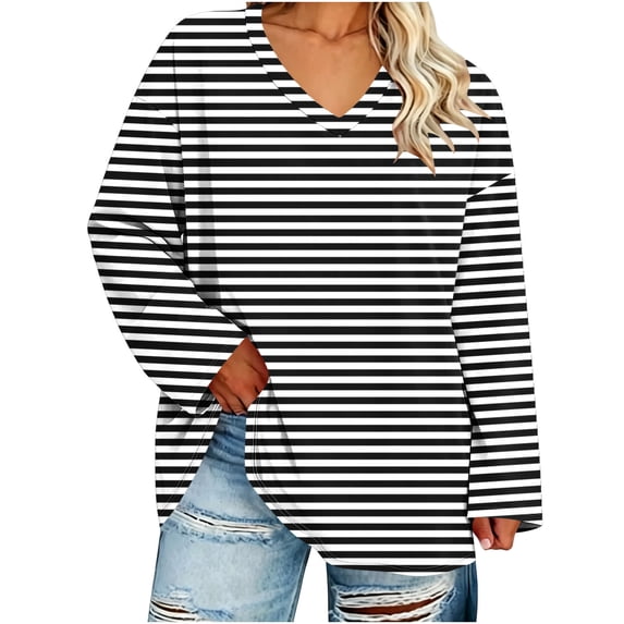 Aofany Women's Plus Size V Neck T Shirts Fall Long Sleeve Oversized Tees Casual Loose Fit Tunic Tops