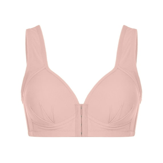 Aofany Women's Plus Size Wire Free Bras Push Up Front Button Bra Solid Color Everyday Underwear