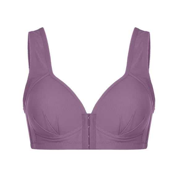 Aofany Women's Plus Size Wire Free Bras Push Up Front Button Bra Solid Color Everyday Underwear