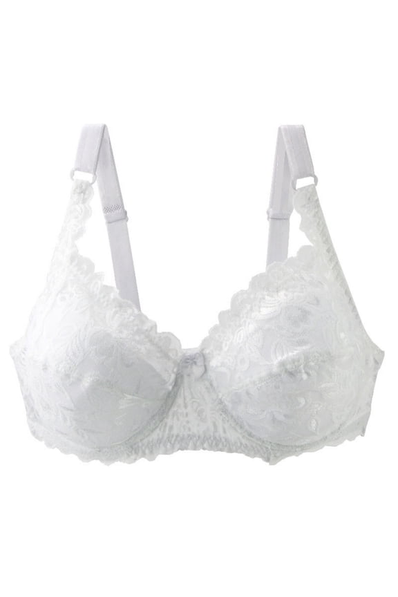 Women's Push up Lace Bra Unlined Plus Size Wired Support Unpadded See-Though Bra Everyday Bras, 34E-48E