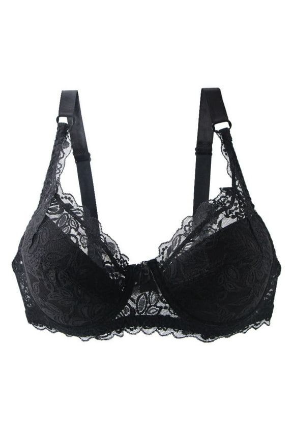 Women's Push up Lace Bra Unlined Plus Size Wired Support Unpadded See-Though Bra Everyday Bras, 34E-48E