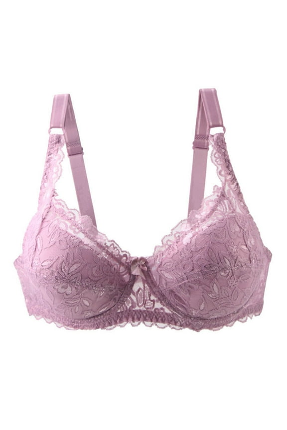 Women's Push up Lace Bra Unlined Plus Size Wired Support Unpadded See-Though Bra Everyday Bras, 34E-48E