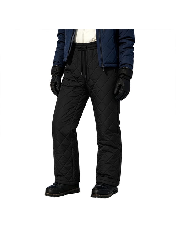 Women's Quilted Insulated Ski Pants Fleece Lined Winter Trousers with Pockets Thermal Loose Fit Bottoms for Outdoor Sports