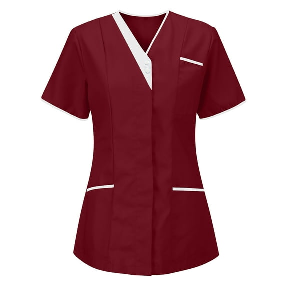 Aofany Women's Scrubs Top Nurses Uniform Workwear Tunic Clinic Carer V-Neck Short Sleeve Scrub Blouse Protective Clothing with Pocket