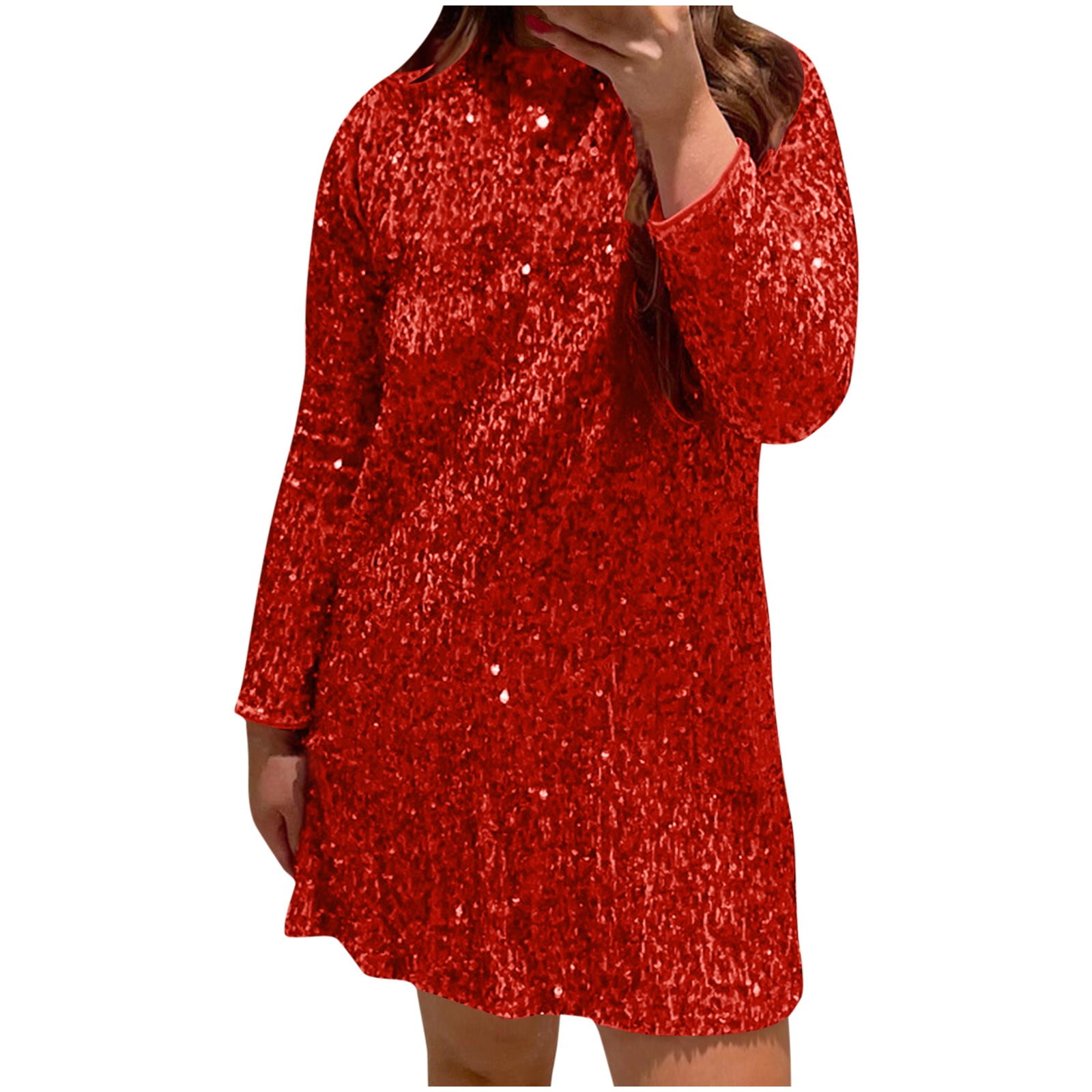 Aofany Women's Sequin Party Dress Sparkle Long Sleeve Crew Neck Short Cocktail Dress, Size: Small, Red Aofany Women's Sequin Party Dress Sparkle Long Sleeve Crew Neck Short Cocktail Dress, Size: Small, Red