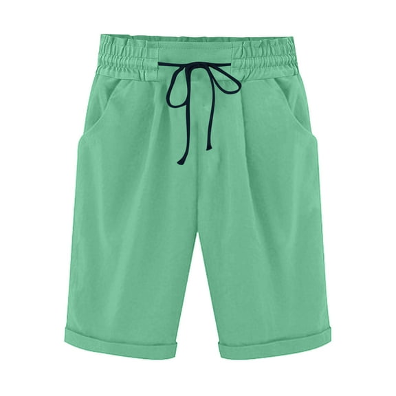 Aofany Women's Shorts Summer Elastic Waist Drawstring Pocket Shorts Solid Casual Comfy Cotton Shorts