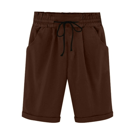 Aofany Women's Shorts Summer Elastic Waist Drawstring Pocket Shorts Solid Casual Comfy Cotton Shorts