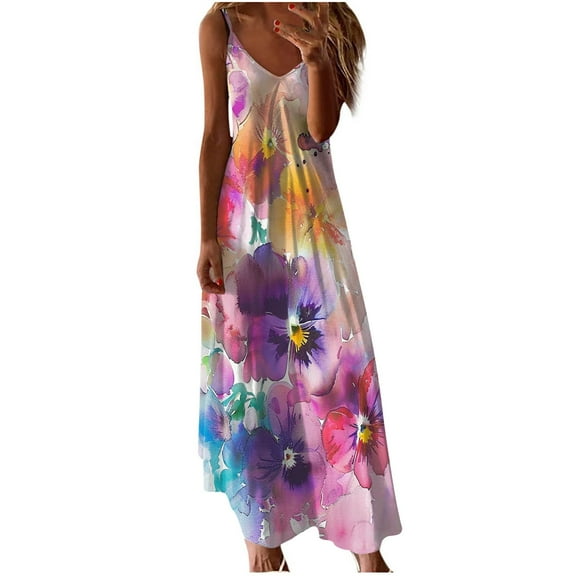 Aofany Women's Sleeveless Suspenders Dresses Fashion Printing Camis Dress Summer Casual Vacation Dress