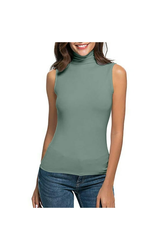 Women's Soft Mock Turtleneck Shirt Baselayer Tops Underwear Shirt Sleeveless Stretchy Slim Basic T-Shirts