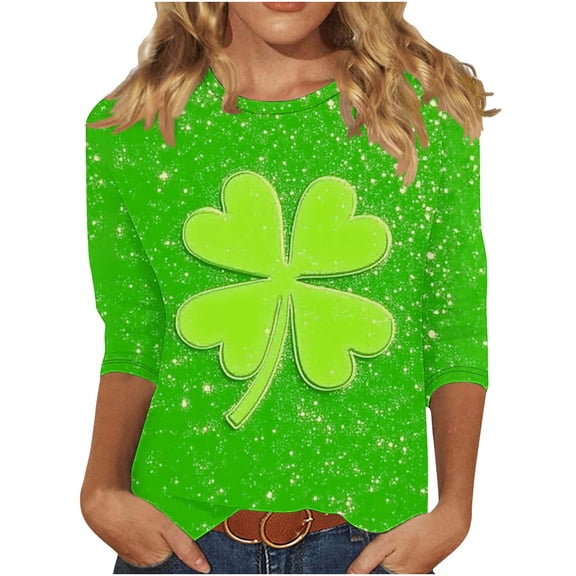 Aofany Women's St Patrick's Day Shirts 3/4 Sleeve Women T Shirt Party Loose Casual Shamrock Breathable Tops