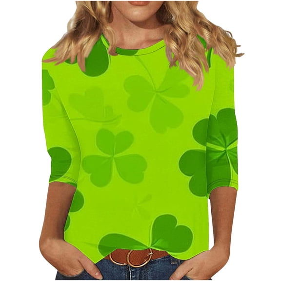 Aofany Women's St Patrick's Day Shirts 3/4 Sleeve Women T Shirt Party Loose Casual Shamrock Breathable Tops