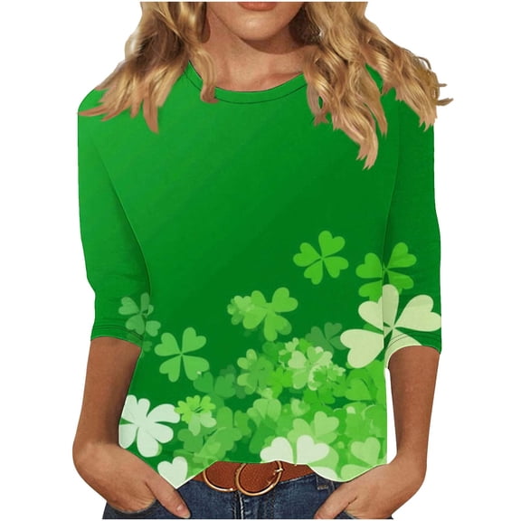 Aofany Women's St Patrick's Day Shirts 3/4 Sleeve Women T Shirt Party Loose Casual Shamrock Breathable Tops