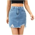 thumbnail image 1 of Aofany Women's Stretch Mini Denim Skirt Hole Cowboy Skirt High Waist Casual Skirts for Women with Pockets, 1 of 6