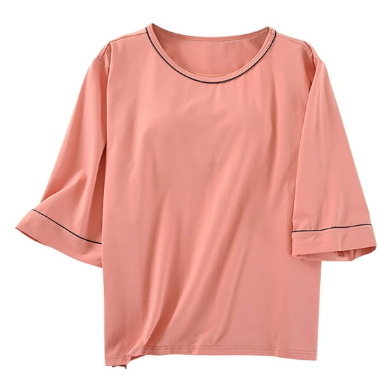 Aofany Women's Summer Basic T Shirt Solid Color Crewneck with Chest Pad Short Sleeved Blouse Top