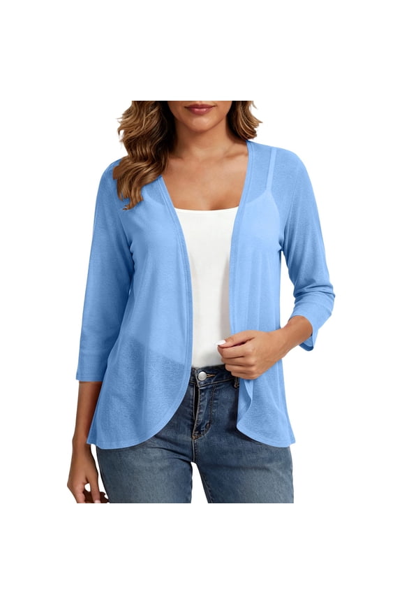 Women’s Summer Cardigans Lightweight Open Front 3/4 Sleeved Thin Cardigan with Curved Edges, Elegant, Casual, Lightweight Cardigan
