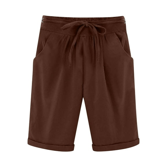Aofany Women's Summer Elastic Waist Shorts Drawstring Pockets Short Pants Comfy Casual Cotton Shorts