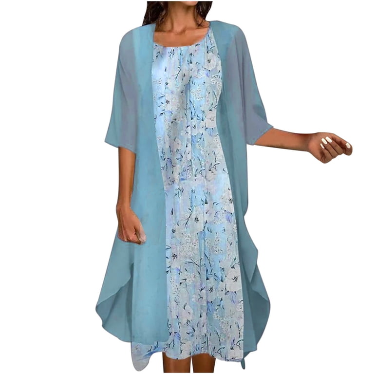 Aofany Women's Summer Half Sleeve Smock + Dress Two Piece Set Knee Length  Dress Beach Dress 2 Piece Set Beach Sundress - Walmart.com