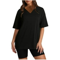 Aofany Women's Summer Sets Short Sleeve V Neck T-shirts with Legging Two Piece Outfits Biker Shorts Set Casual Loose Suits