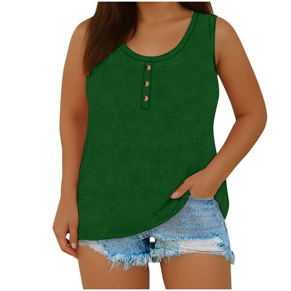 Aofany Women's Summer Sleeveless Tank Tops Button Blouse Plus Size Loose Casual Vest T-shirt