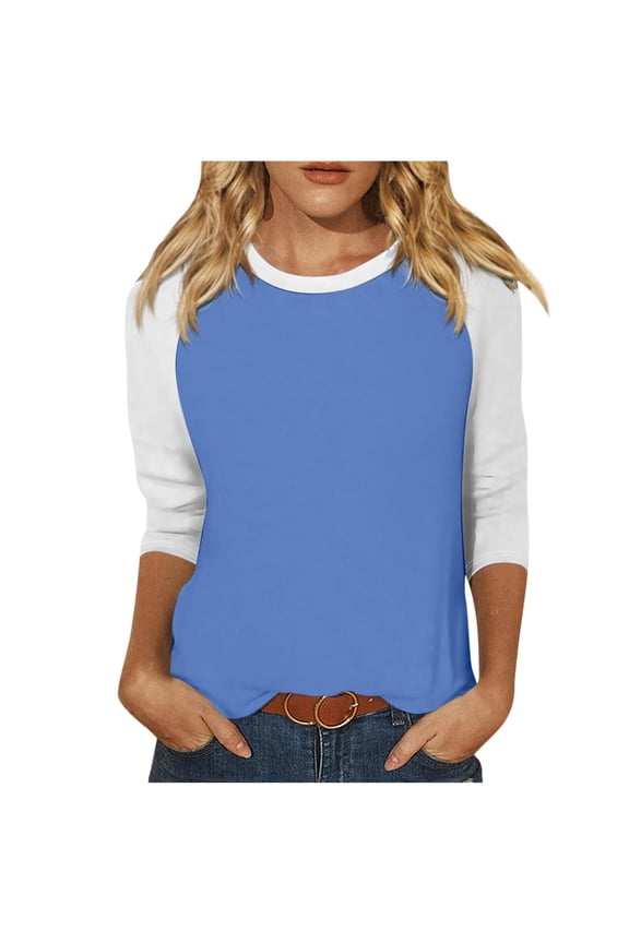 Women's T-shirt Mid-length 3/4 Sleeves Plus Size Tops Crew-Neck Casual Tee Blouses Shirts for Women